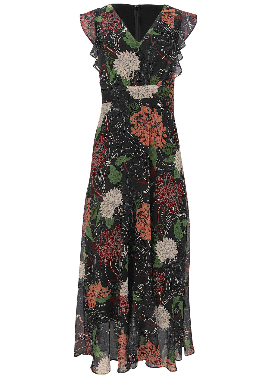 Floral Ruffle Detail Maxi - Whimsical Mums