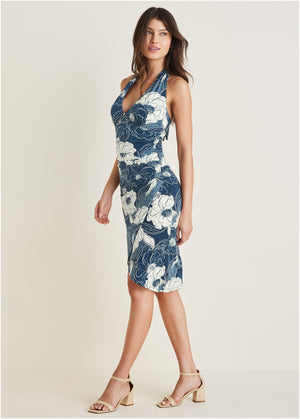 Halter Wrap Dress - Happy Poppy Blue - thumbnail-1