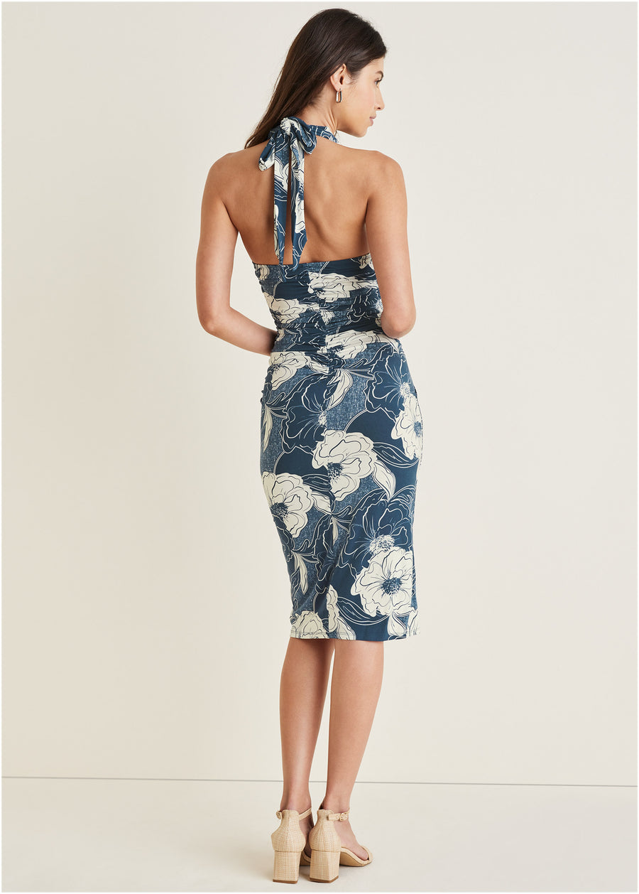 Halter Wrap Dress - Happy Poppy Blue