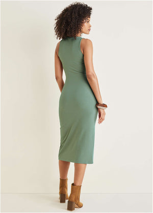 Henley Midi Dress - Basil - thumbnail-2