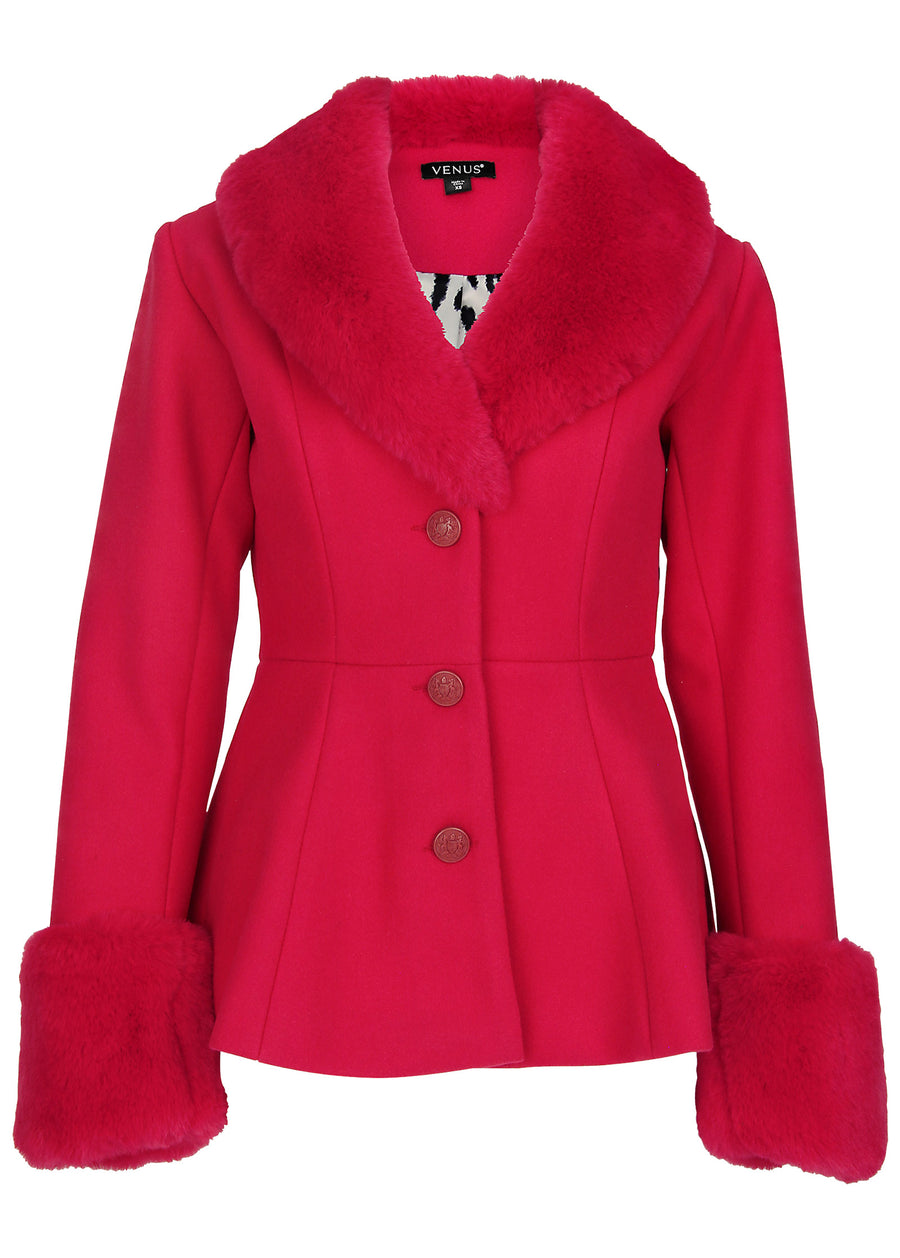 Faux Fur Trim Jacket - Barberry