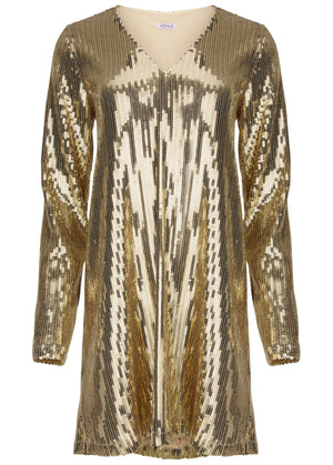 Sequin Long-Sleeve Mini Dress - Gold - thumbnail-5