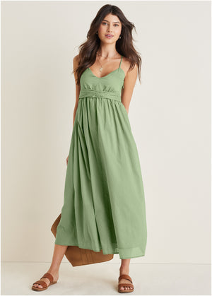 Spaghetti Strap Maxi Dress - Basil - thumbnail-1