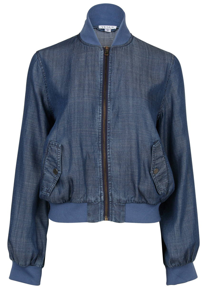 Chambray Bomber Jacket - Dark Wash