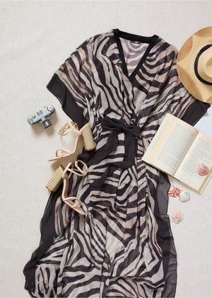 Animal Print Caftan Dress  - Black & Natural - thumbnail-6