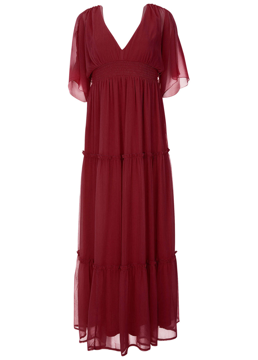 Flutter sleeve maxi dress - Wine