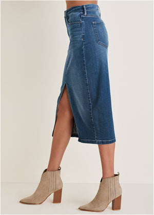 Denim Midi Skirt - Medium Wash - thumbnail-4