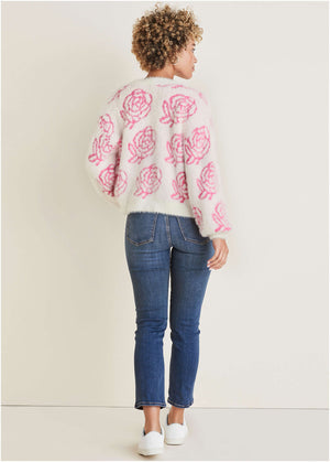 Rose Eyelash Cardigan - Pink Multi - thumbnail-2