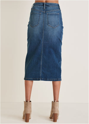 Denim Midi Skirt - Medium Wash - thumbnail-3