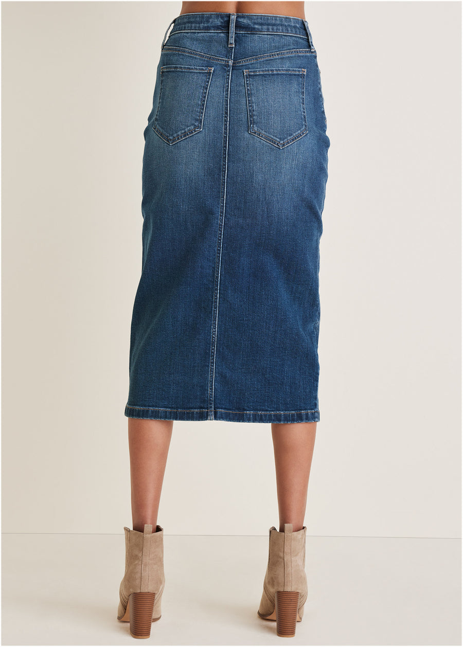 Denim Midi Skirt - Medium Wash