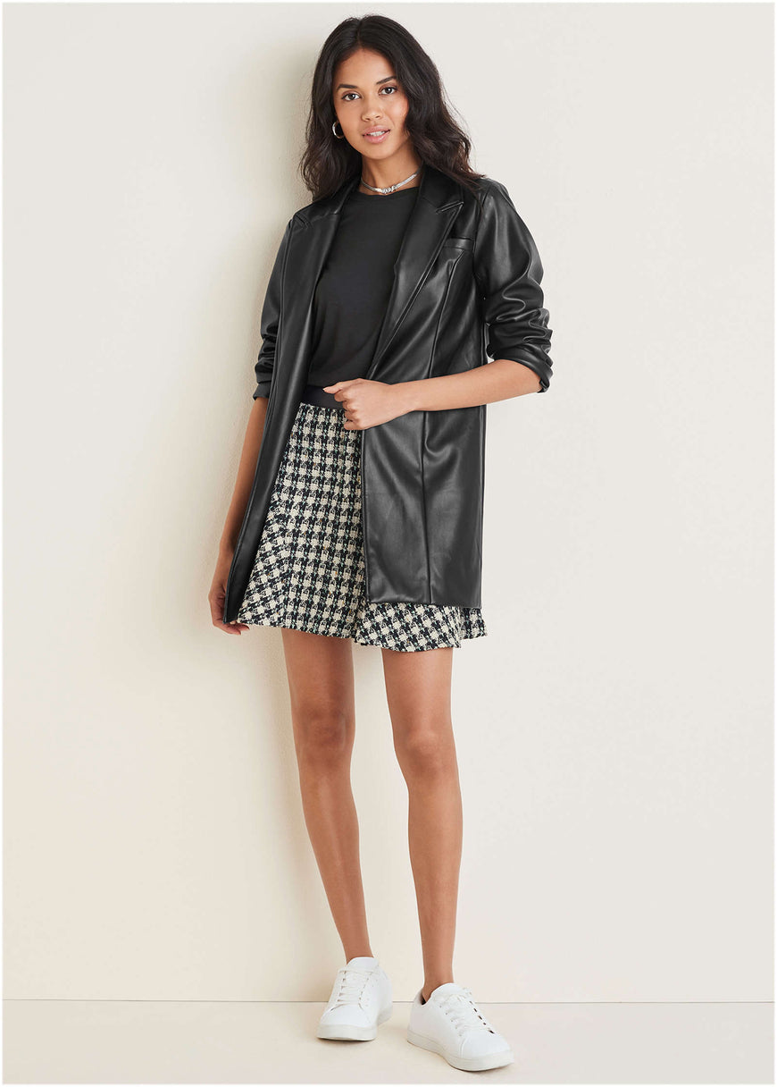 Faux Leather Blazer - Black