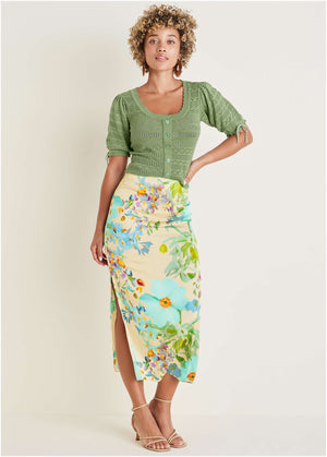 Midi Slip Skirt - Coquette Bouquet - thumbnail-1