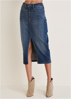 Denim Midi Skirt - Medium Wash - thumbnail-2