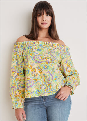 Off-the-shoulder top - Candied Shortbread Paisley - thumbnail-4