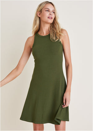 Flexrib Fit And Flare Dress - Bronze Green - thumbnail-1