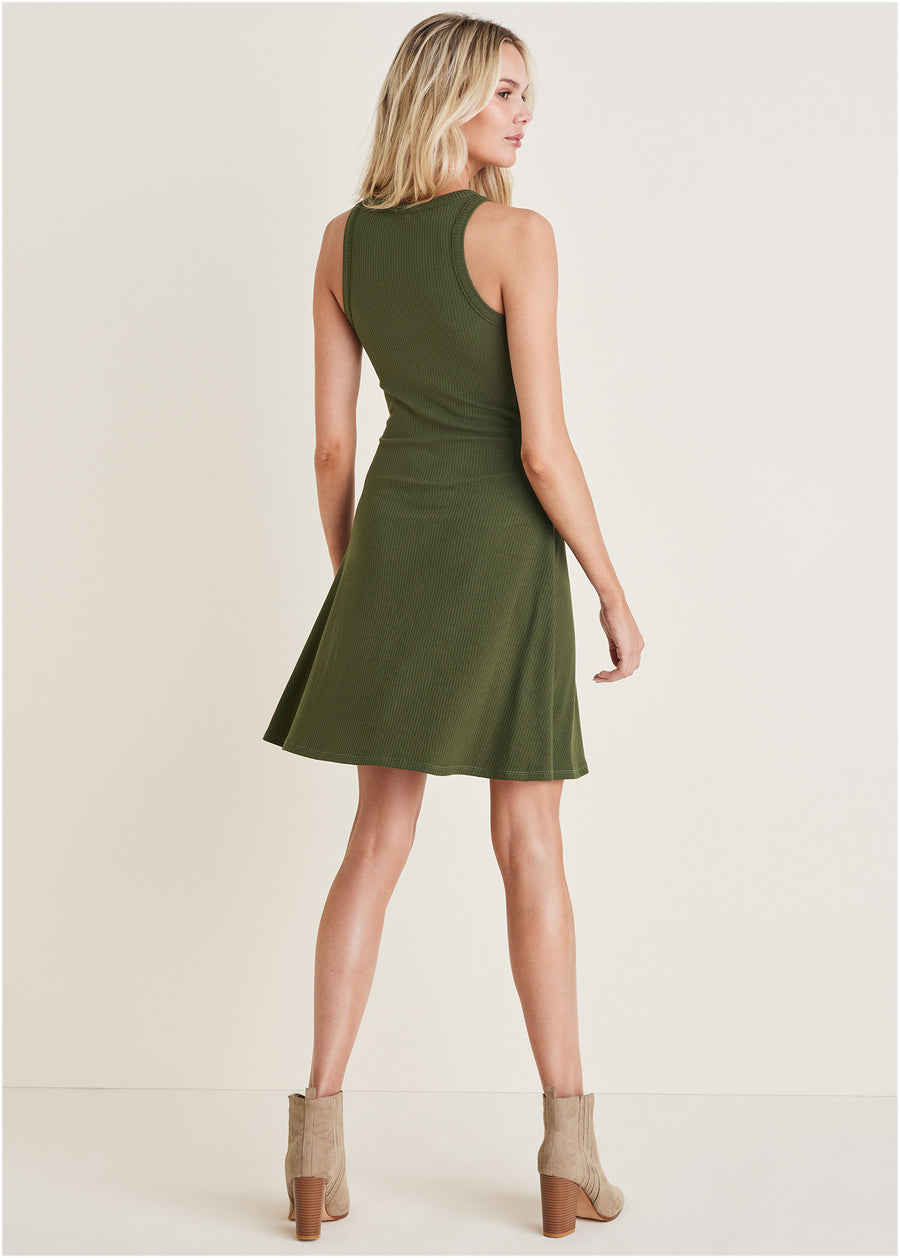 Flexrib Fit And Flare Dress - Bronze Green