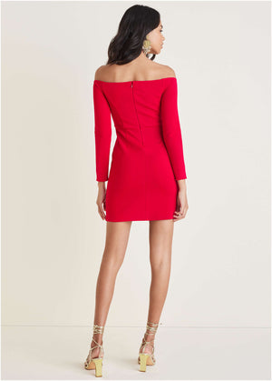 Off-The-Shoulder Mini Dress - Equestrian Red - thumbnail-2