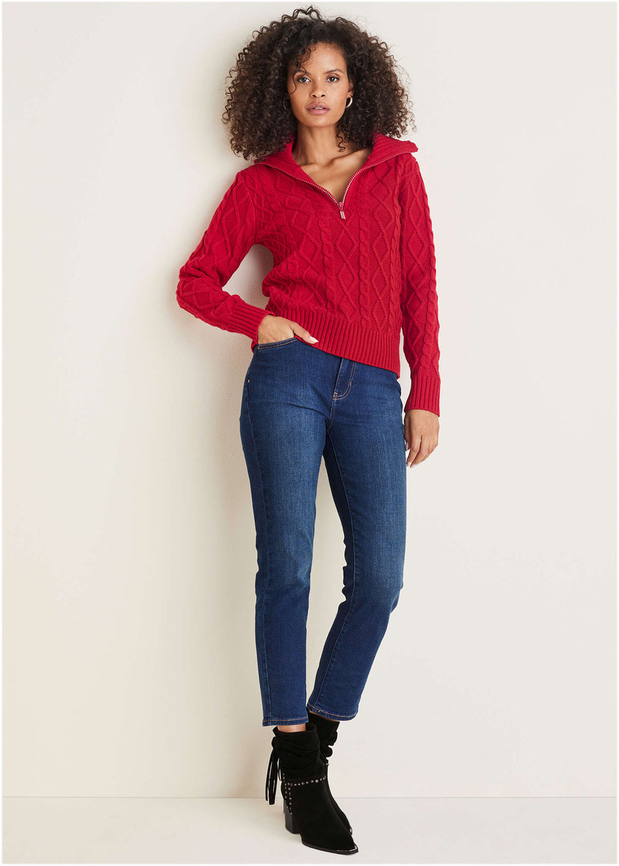 Zip Pullover - Equestrian Red