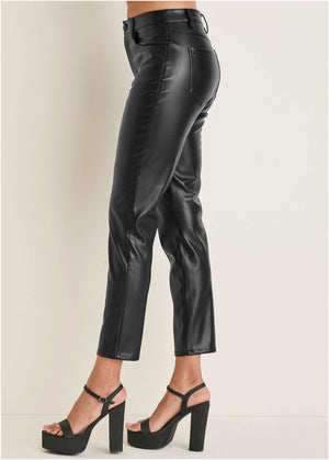 Faux Leather Straight Pants - Black - thumbnail-4