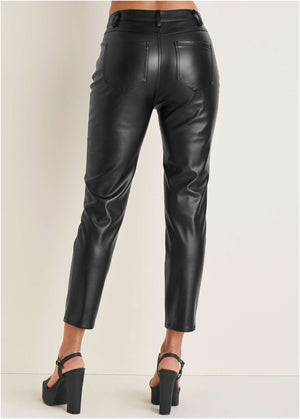 Faux Leather Straight Pants - Black - thumbnail-3