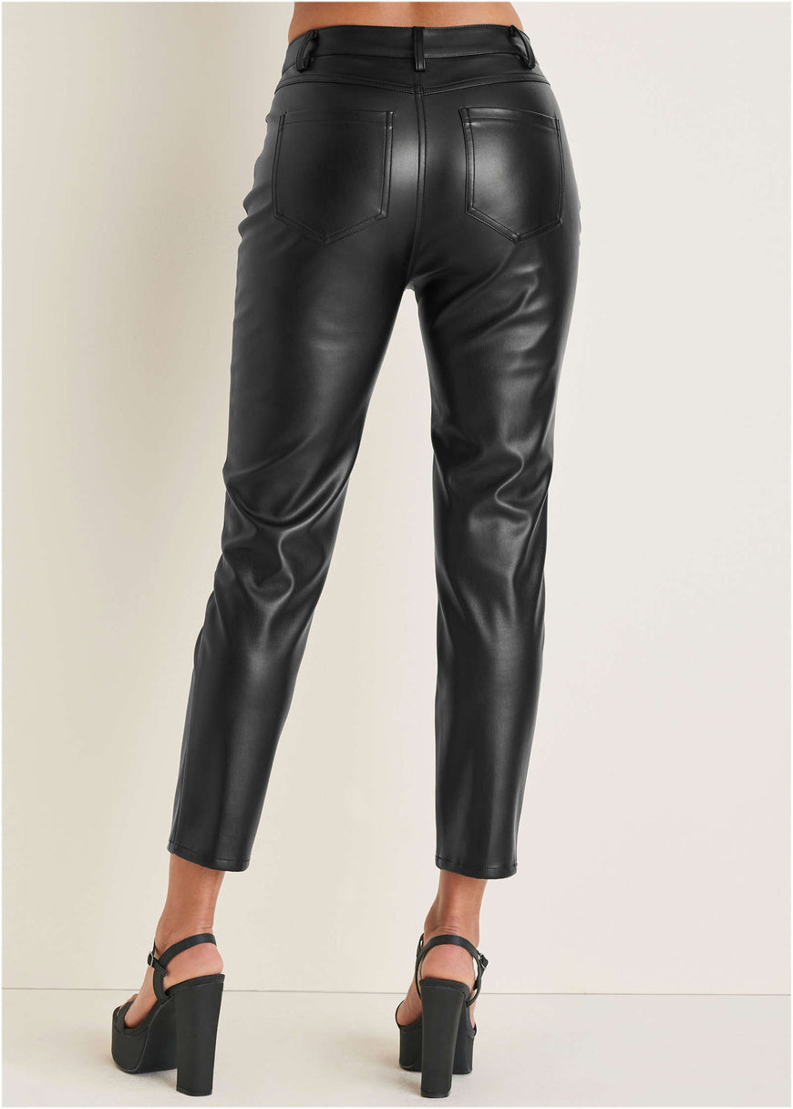 Faux Leather Straight Pants - Black