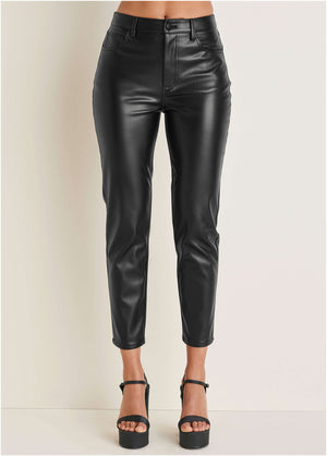 Faux Leather Straight Pants - Black - thumbnail-2