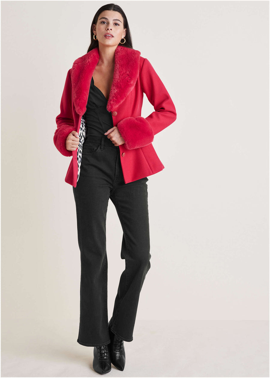 Faux Fur Trim Jacket - Barberry