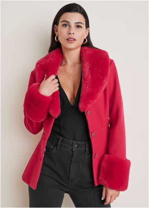 Faux Fur Trim Jacket - Barberry - thumbnail-7