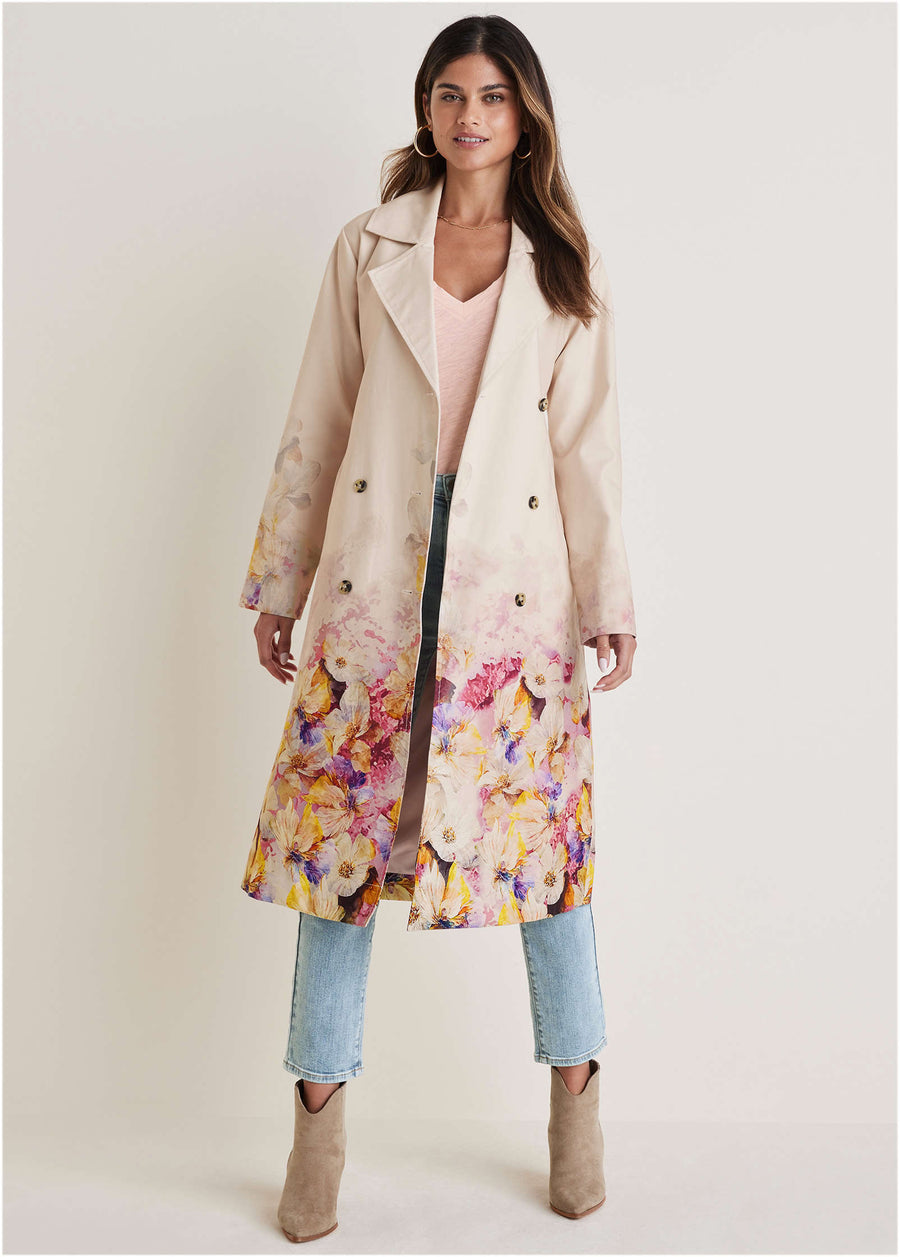 Printed Trench Coat - Digital Wildflowers