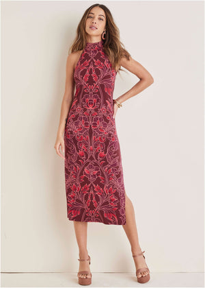 High Neck Midi Dress - Nouveau Tapestry - thumbnail-1