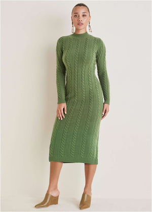 Mockneck Midi Sweater Dress - Bronze Green - thumbnail-3