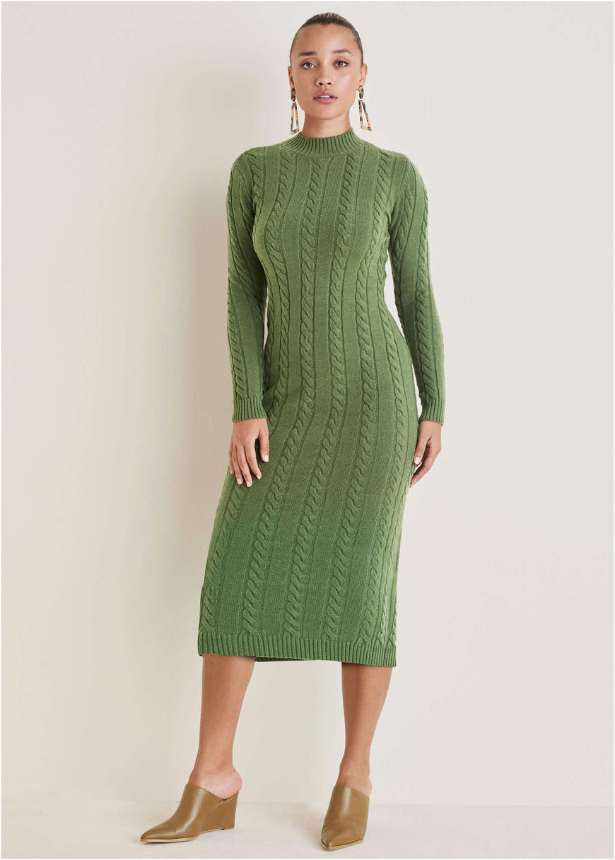 Mockneck Midi Sweater Dress - Bronze Green