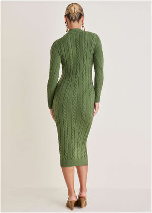 Mockneck Midi Sweater Dress - Bronze Green - thumbnail-4