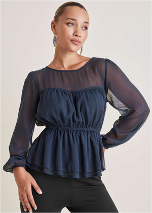 Sheer Beauty Blouse - Navy - thumbnail-4