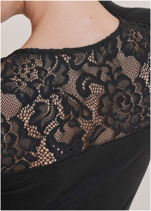 Lace Inset Long Sleeve Top - Black - thumbnail-4