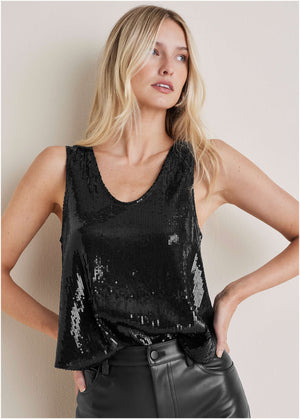 Glitter Sequin Tank - Black - thumbnail-1