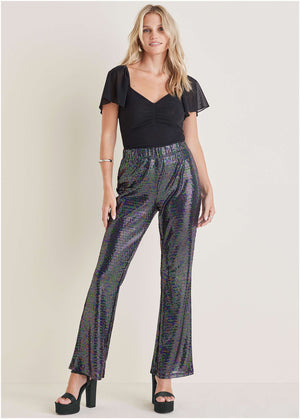 Sequin Flare Leg Pants - Colorful Sequins - thumbnail-5