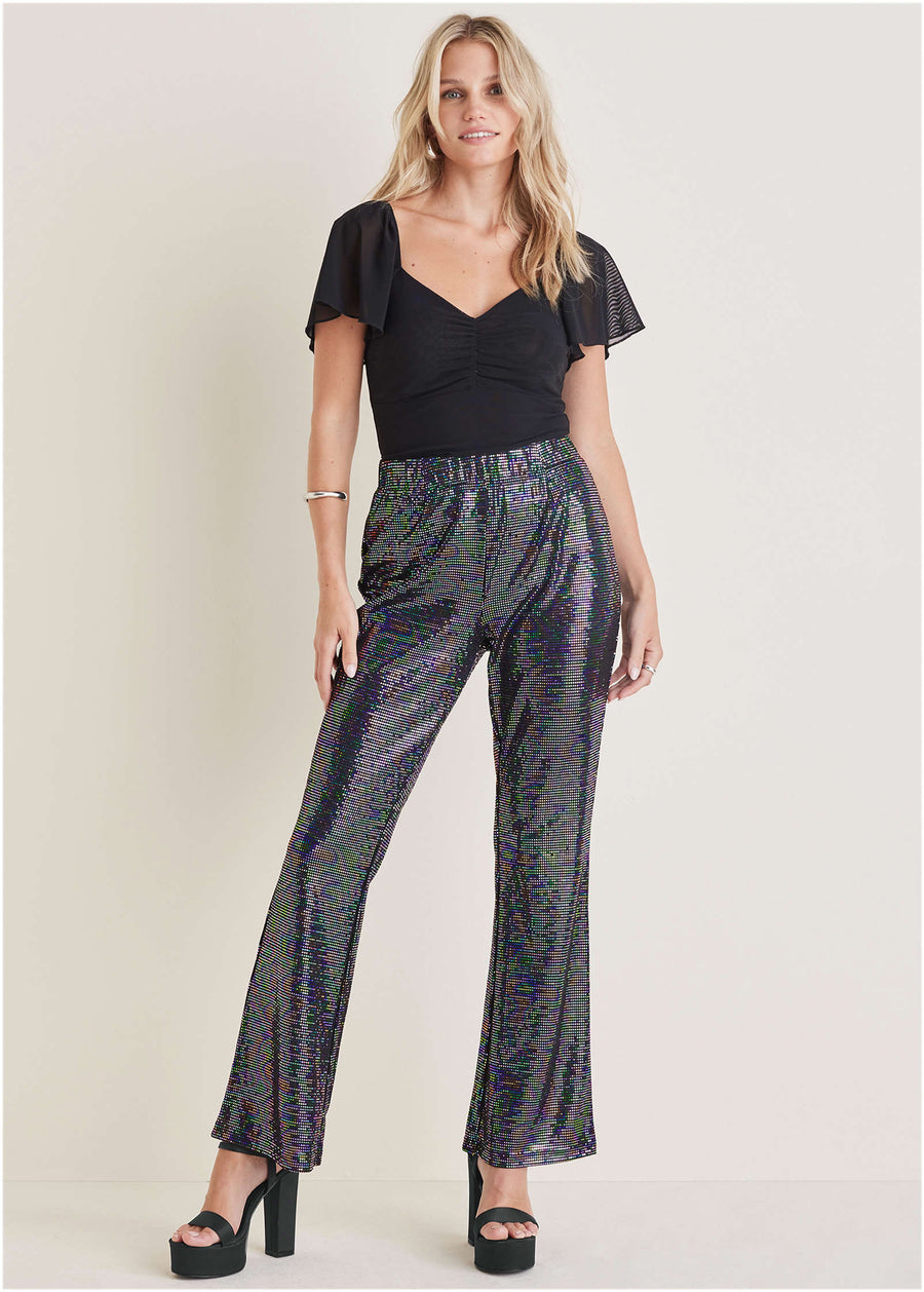 Sequin Flare Leg Pants - Colorful Sequins