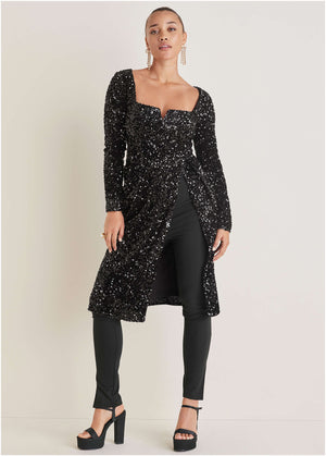 Sequin Velvet Maxi Top - Black - thumbnail-3