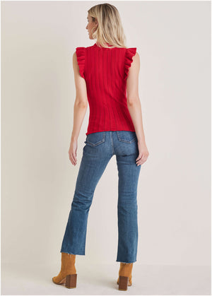 Ruffle Mock Neck Sweater - Haute Red - thumbnail-2