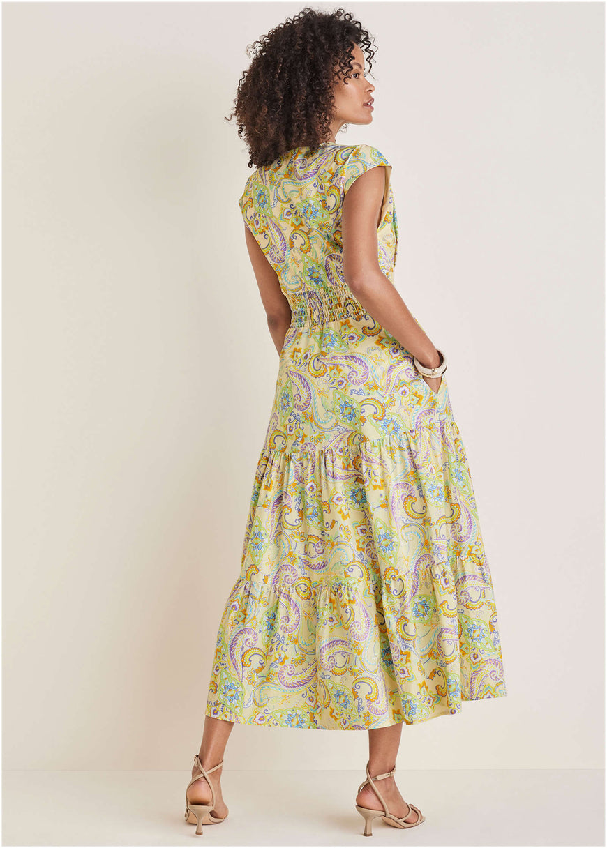 Smocked Waist Maxi Dress - Candied Shortbread Paisley