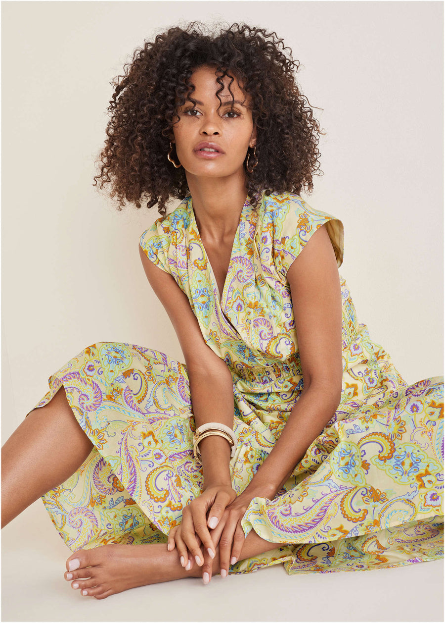 Smocked Waist Maxi Dress - Candied Shortbread Paisley