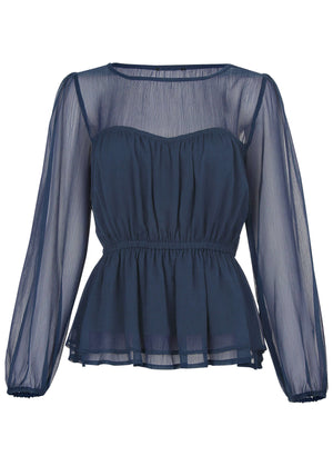 Sheer Beauty Blouse - Navy - thumbnail-3