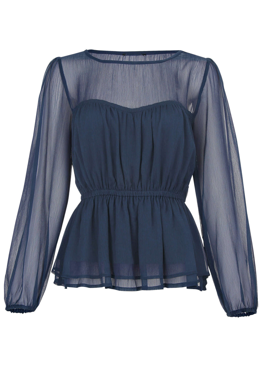 Sheer Beauty Blouse - Navy