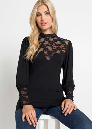 Lace Detail Top - Black - thumbnail-1