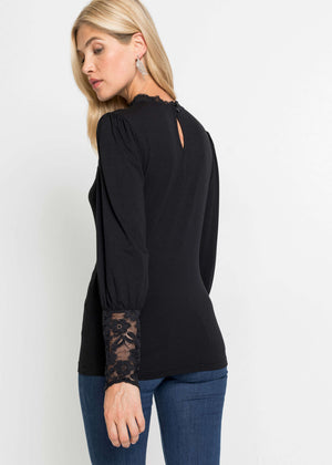 Lace Detail Top - Black - thumbnail-2