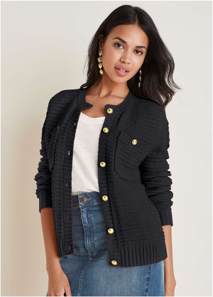 Button Detail Cardigan - Black - thumbnail-1