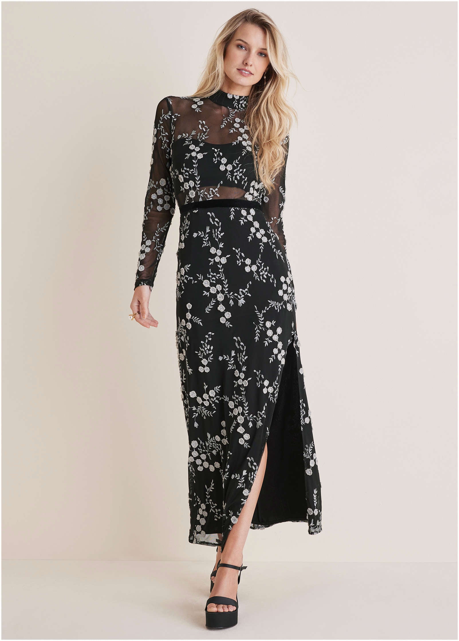 Embroidered Floral Maxi - Black