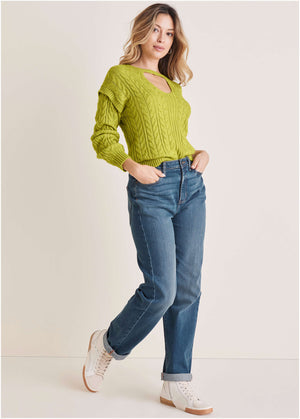 Cable Knit Cut-Out Sweater - Lentil Sprout - thumbnail-3