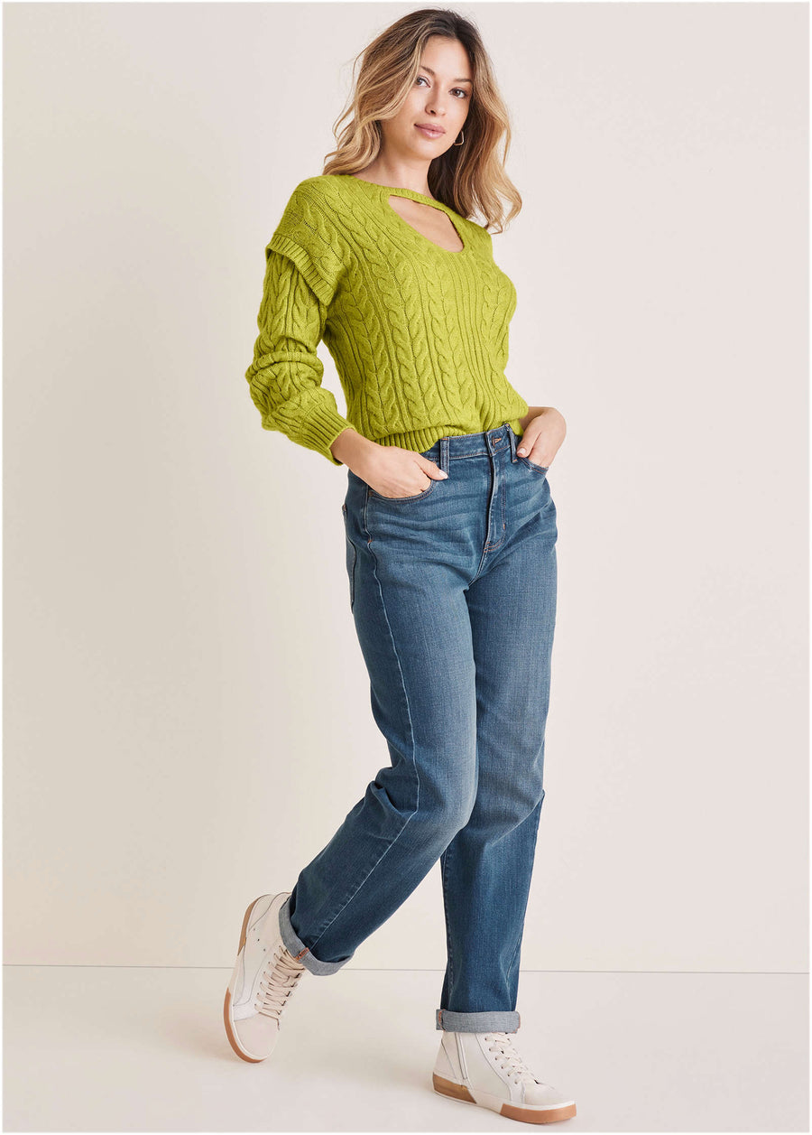 Cable Knit Cut-Out Sweater - Lentil Sprout